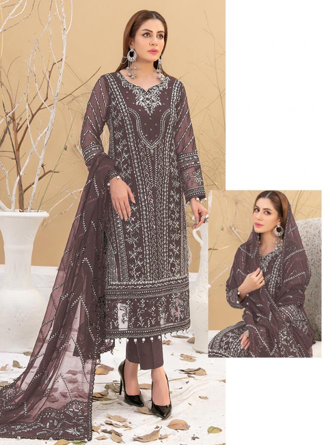 Faux Georgette Brown Festival Wear Embroidery Work Pakistani Suit